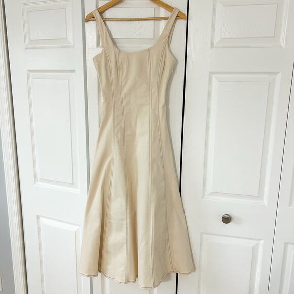 NWOT Zara Cream Ivory Topstitch Midi Square Neck Dress Women’s Size XS - Picture 2 of 14